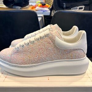 Alexander McQueen White Glitter Sneakers